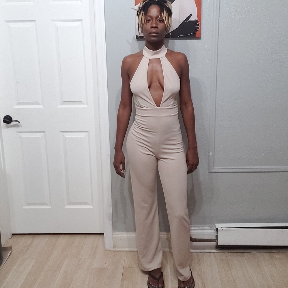 Tan Chocker jumpsuit Romper